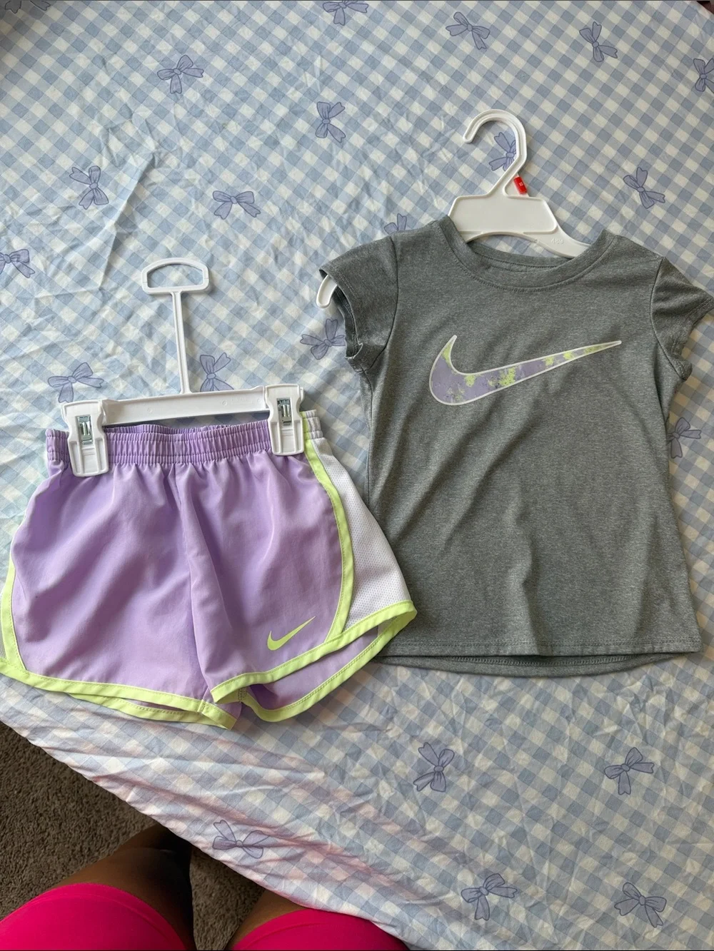 Nike Grey Tee & Lavender Shorts with Lime Accents
